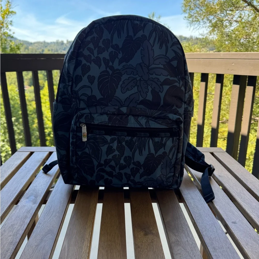 Lesportsac Blue and Black Leaf Backpack - Picture 2 of 9